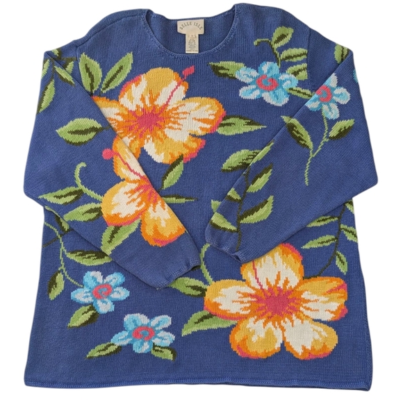 Vintage 90s Belle Isle ramie/cotton oversized floral knit sweater. 1X - Picture 2 of 14